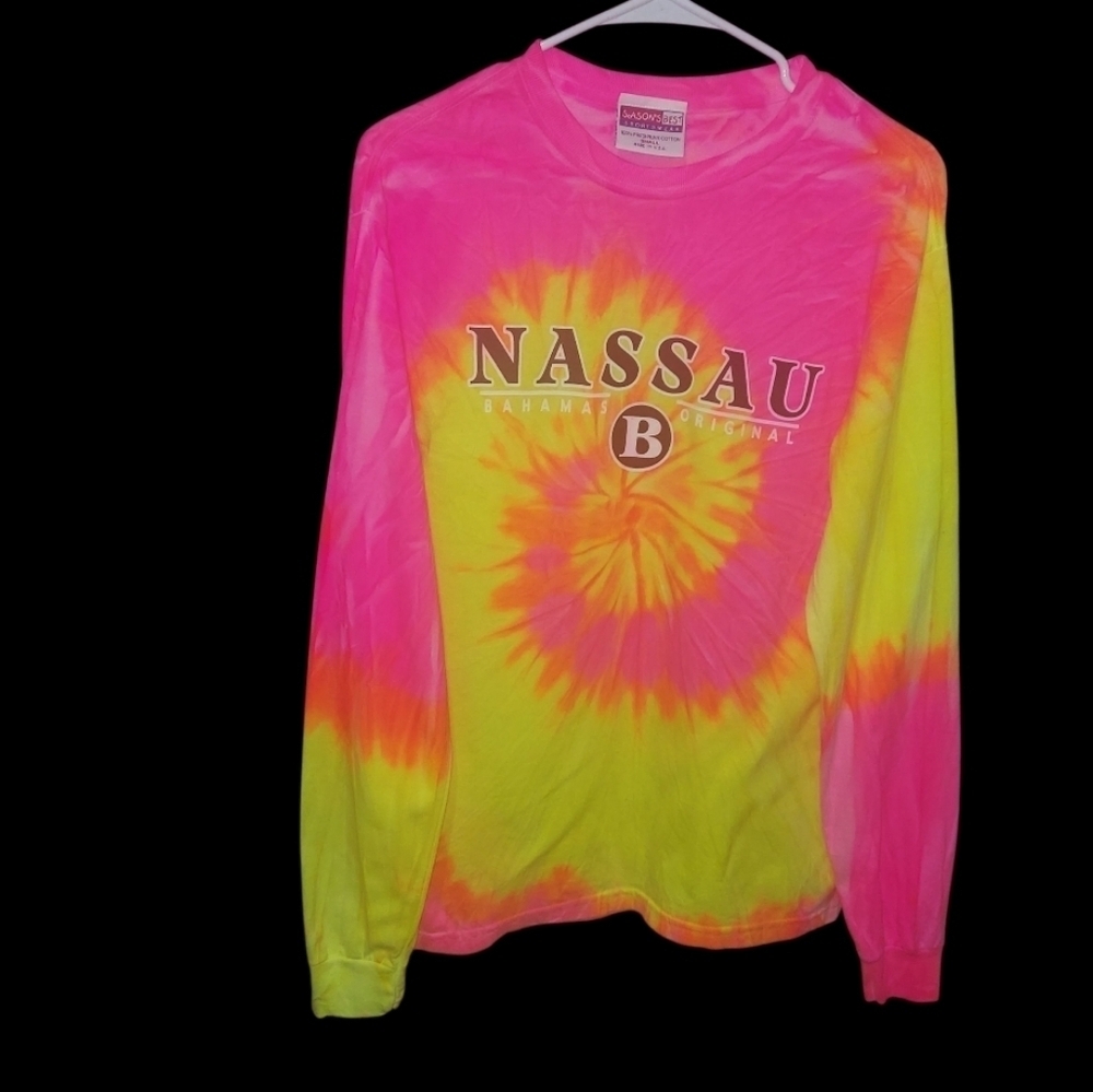 NWOT Nassau B Bahamas Long Sleeve Preshrunk 100% Cotton Tie Dye Tshirt Tee Sz S